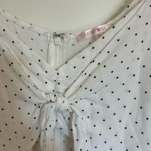 Urban outfitters Chic White Polka Dot Dress tie front skinny strap-60s - Picture 3 of 7